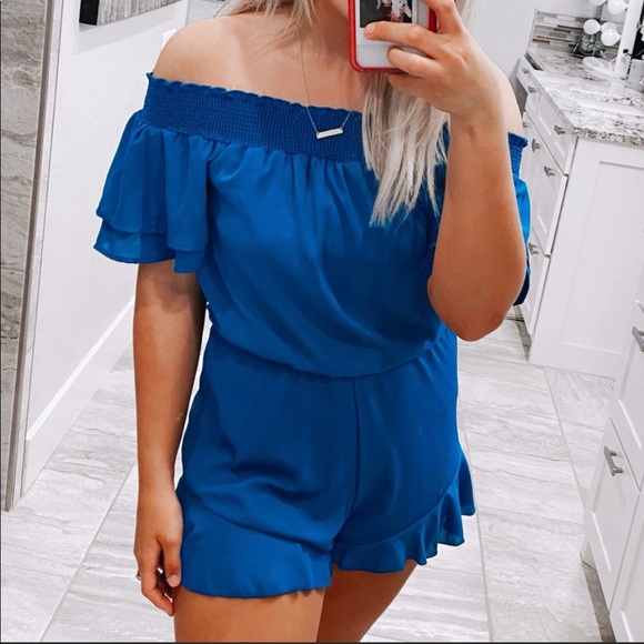Altar’d State Romper Royal Blue Ruffle - Picture 1 of 6